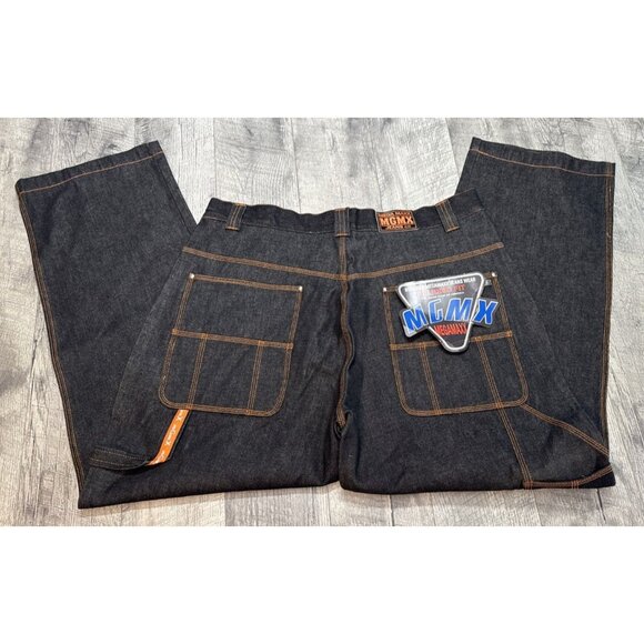 MGMX Mega Maxx Jeans Mens 42x34 Denim Carpenter Baggy Wide Leg Y2K Hip‎ Hop NEW